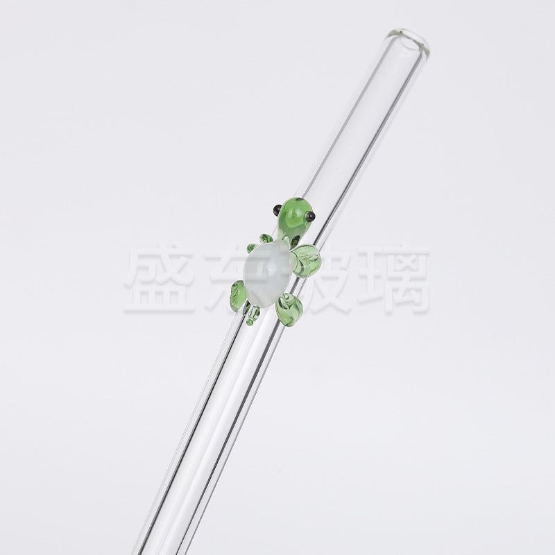Wholesale Colorful Borosilicate Glass Small Turtle Animal Straws