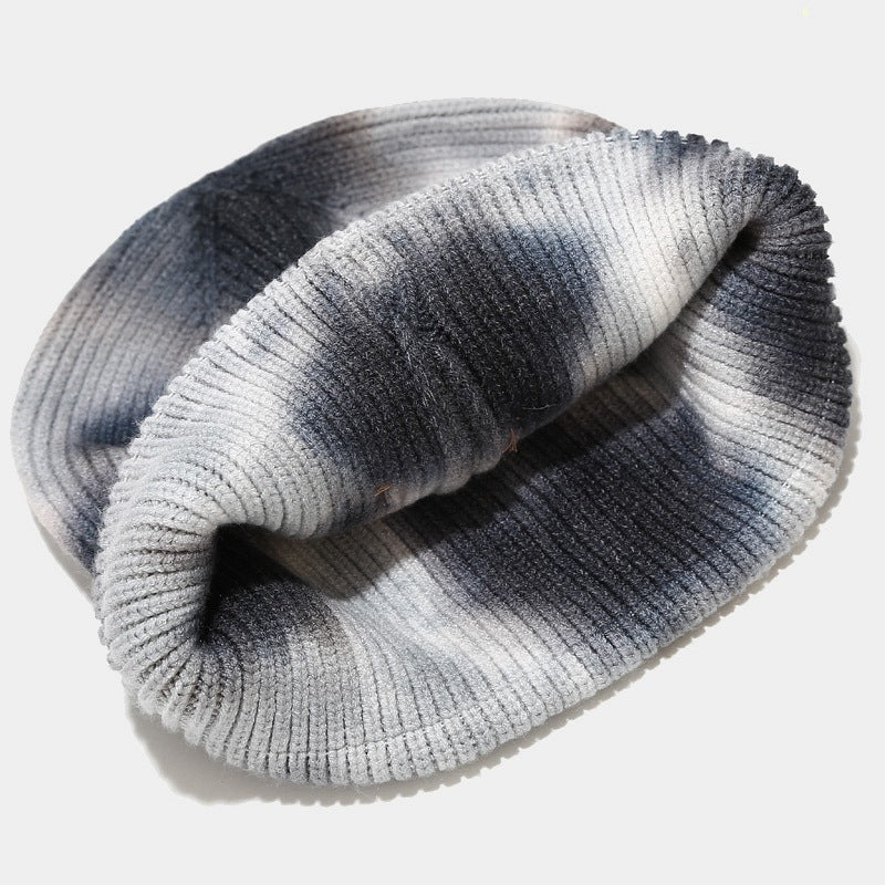 Wholesale 2023 Winter Tie Dye Hat Mask Set Outdoor Cold Resistant Face Protective Knitted Hat