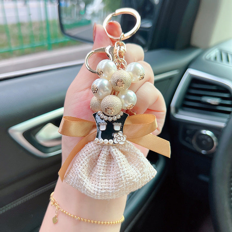 Wholesale Pearl Grape String Dress Fabric Keychain