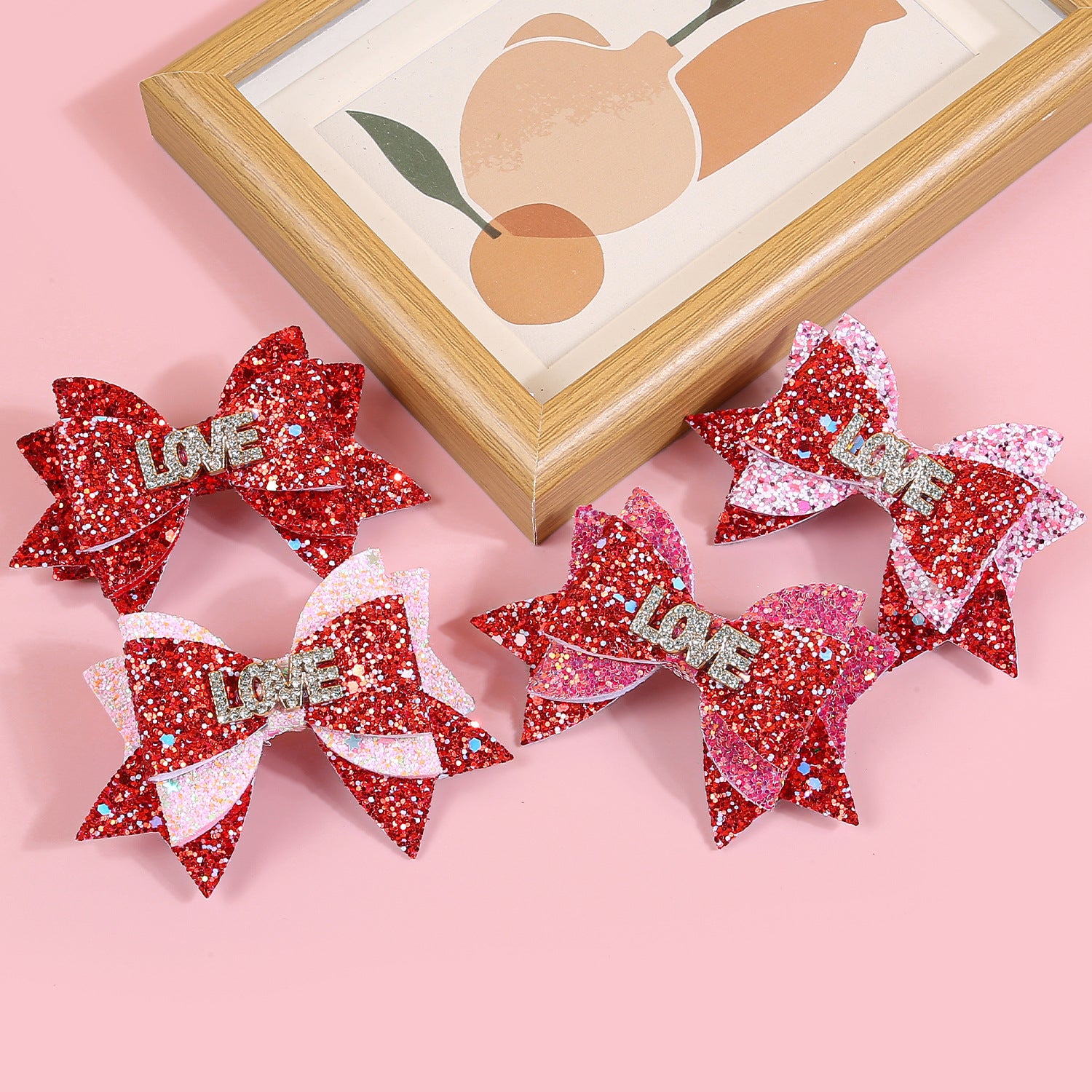 Wholesale Valentine's Day Party Bow Hairpin Children's Scallion Powder Glitter Bow Hair Accessories