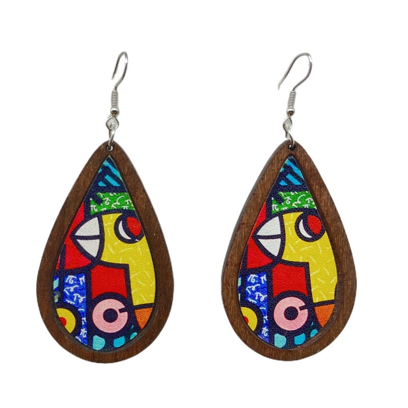 Wholesale Vintage Oil Painting Wood Earrings
