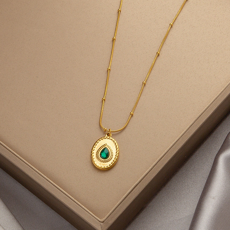 Wholesale  Accessible Luxury Niche Emerald Titanium Steel Necklace Women' s Ins Style
