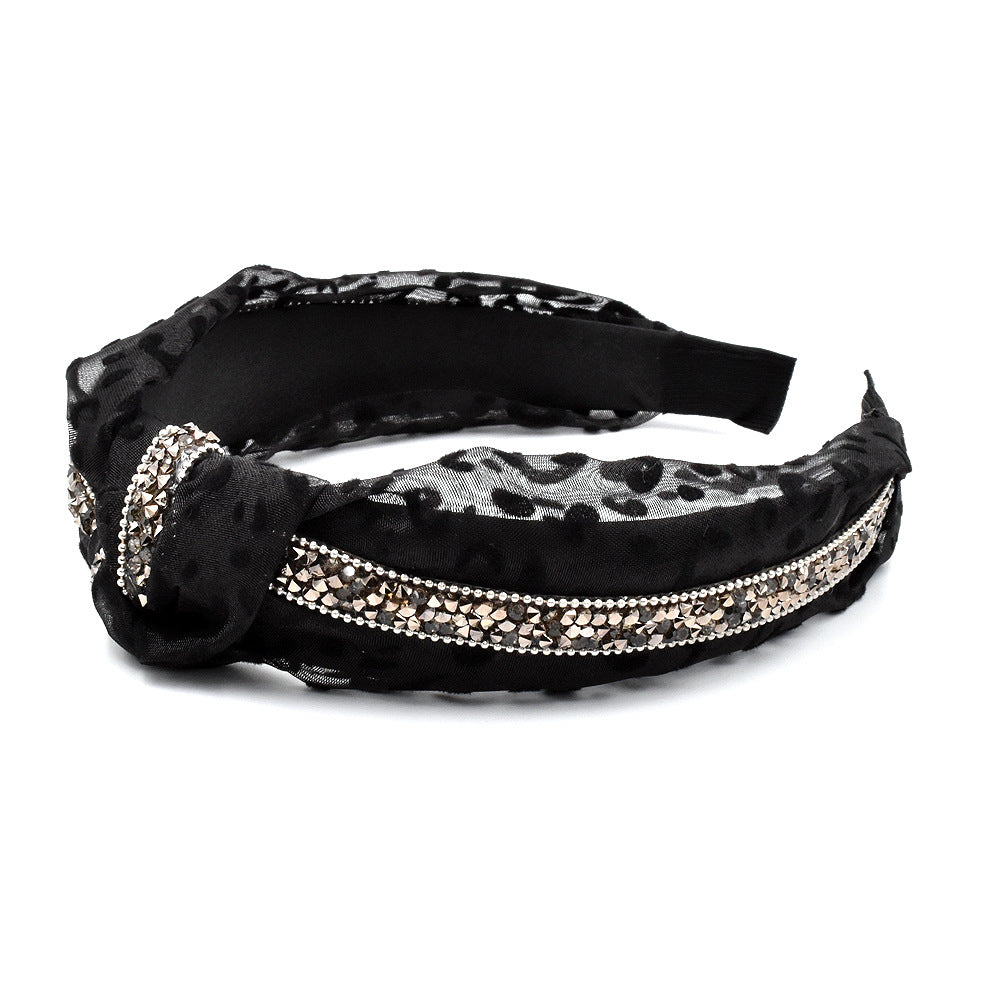 Wholesale Rhinestone with Mesh Leopard Pattern Fabric Knots and Hoops