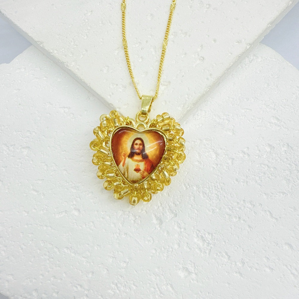 Wholesale Golden Rice Bead Love Pendant heart necklace