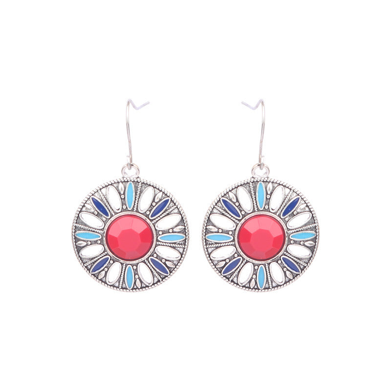 Wholesale Retro Tassel Hollow Alloy Oil Dripping Earrings Set