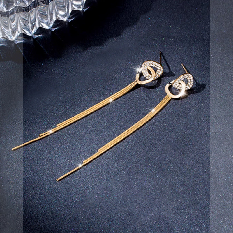 Wholesale Long Vintage Gold Tassel Triangle Clip Earrings