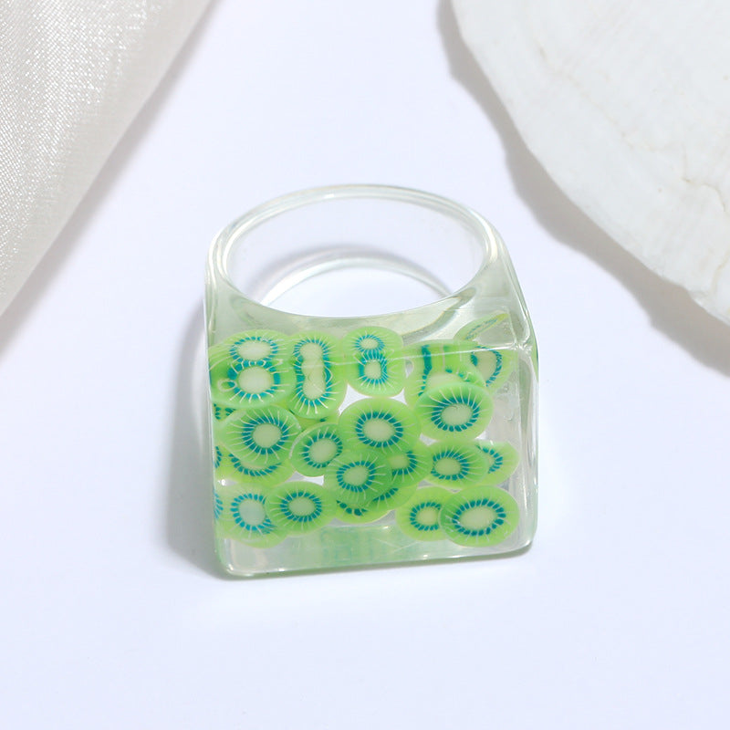 Wholesale Transparent Design Fruit Series Square Resin Ring