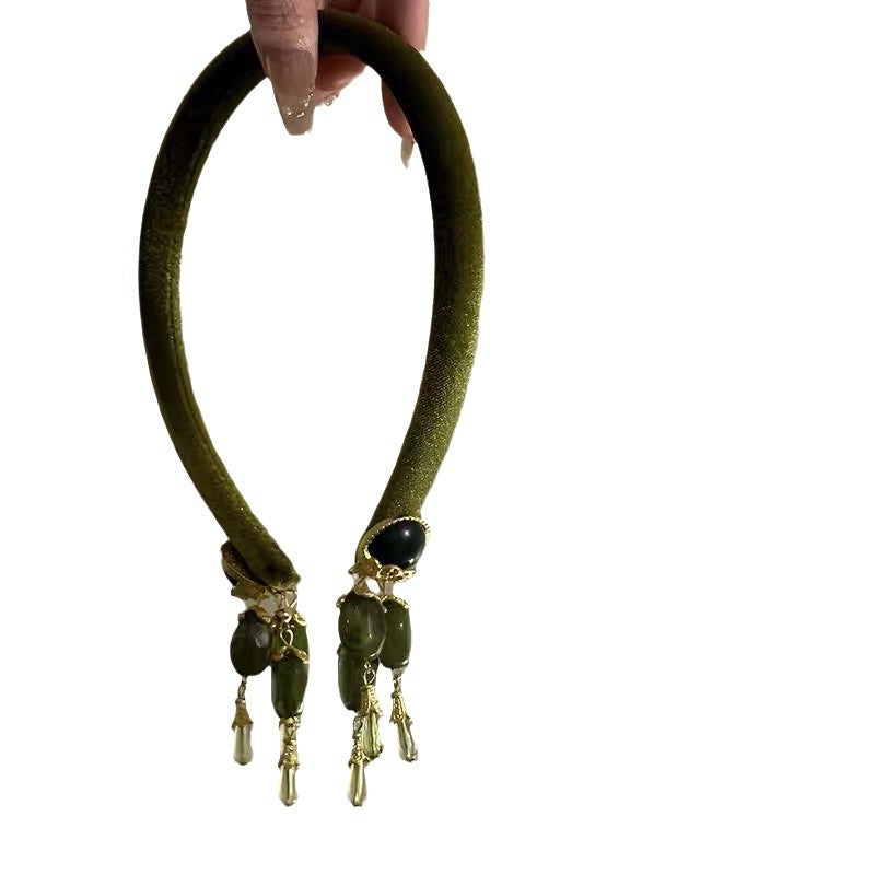 Wholesale Autumn and winter retro olive sapphire green tassel Chinese fake earrings ancient style headdress hairpin