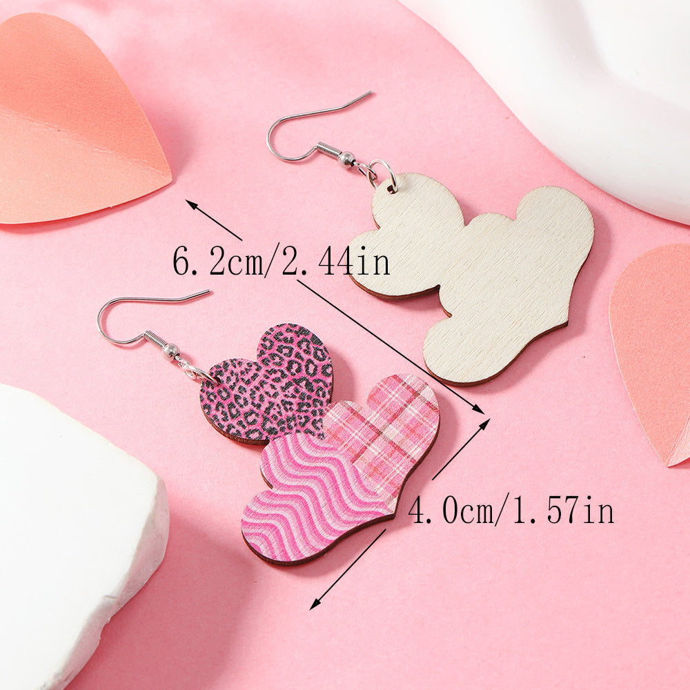 Wholesale Valentine's Day Pink Love Letter Wooden Earrings