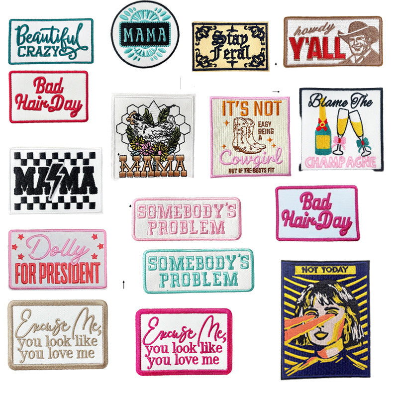 Wholesale Chic Retro Text Embroidered Patch With Iron On Backing Cowgirl Mama Stay Feral Excuse For Coat Craft And Fashion Accessory Resale