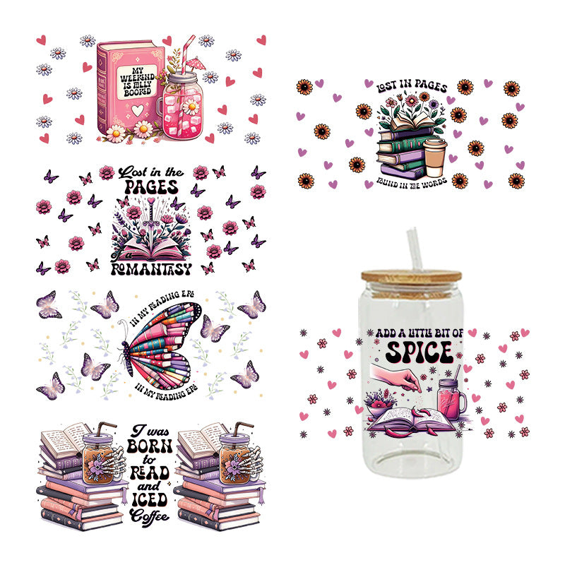 Wholesale Cute Cartoon Reading Theme Books 16oz Cup UV DTF Wraps
