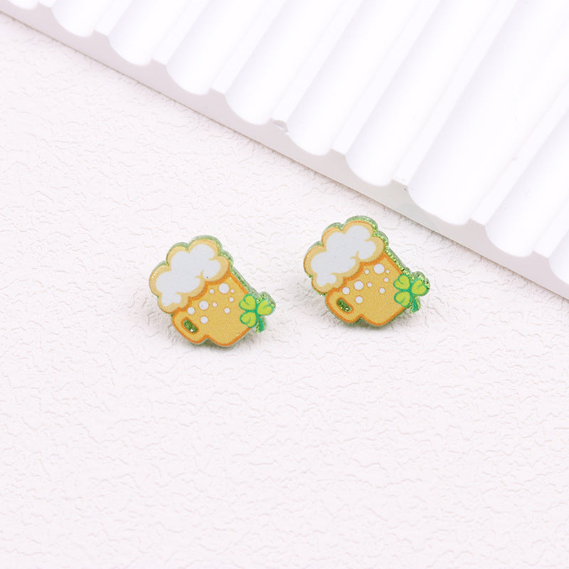 Wholesale Mardi Gras St. Patrick's Day Shamrock Wine Glass Acrylic Print Earrings