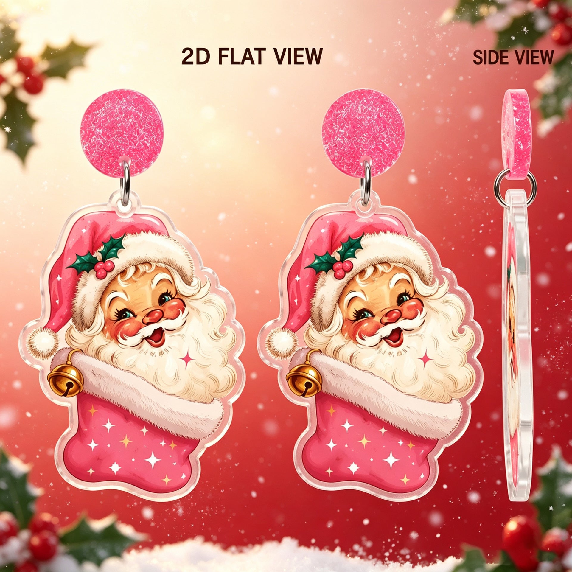 Wholesale Cute  2D Acrylic Earrings Pink Chibi Christmas Jewelry Accessory Trendy Gift