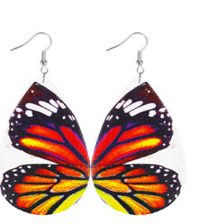 Wholesale Butterfly Wings Simulated Butterfly Double Sided Printed Leather Earrings