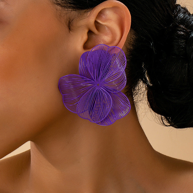 Wholesale Trendy Floral Earrings Gold Alloy Women Spring Party Fashion Accessory