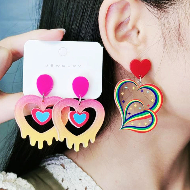 Wholesale Valentine' s Day Earrings Acrylic Splicing Fashionable t Heart Earrings