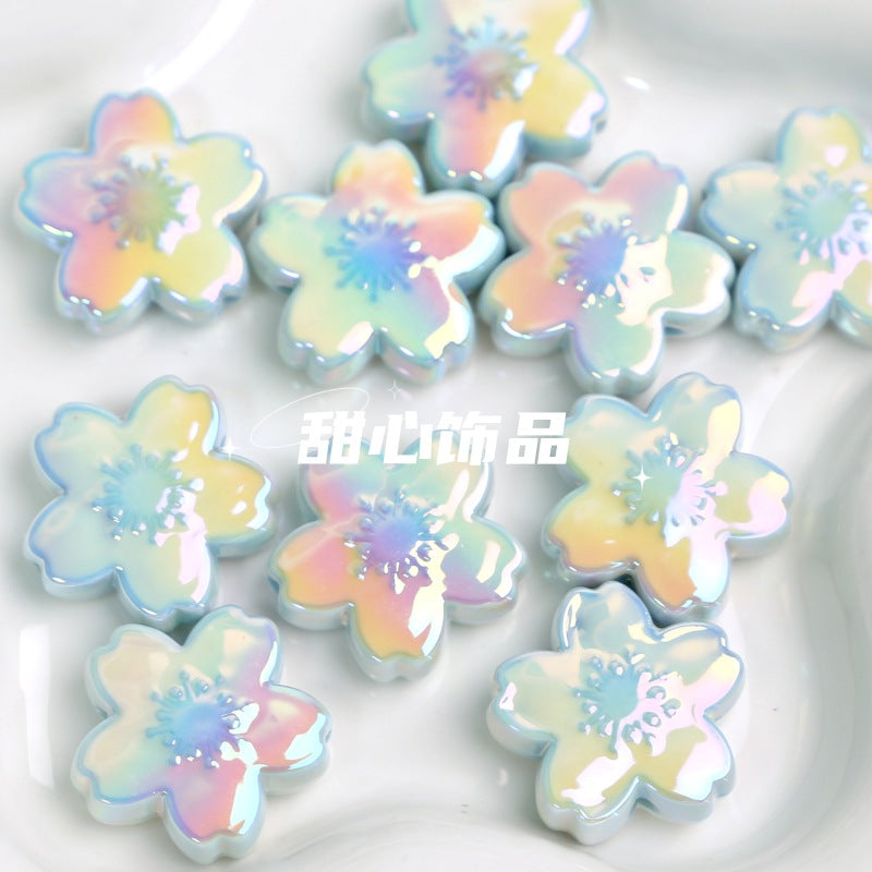 Wholesale 10pcs DIY Double-sided Oil Drip Cherry Blossom Flower Straight Hole Acrylic Beads