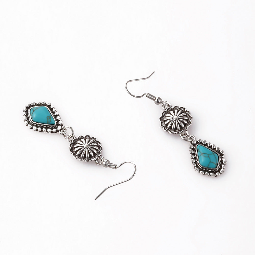 Wholesale Bohemian vintage carved turquoise earrings