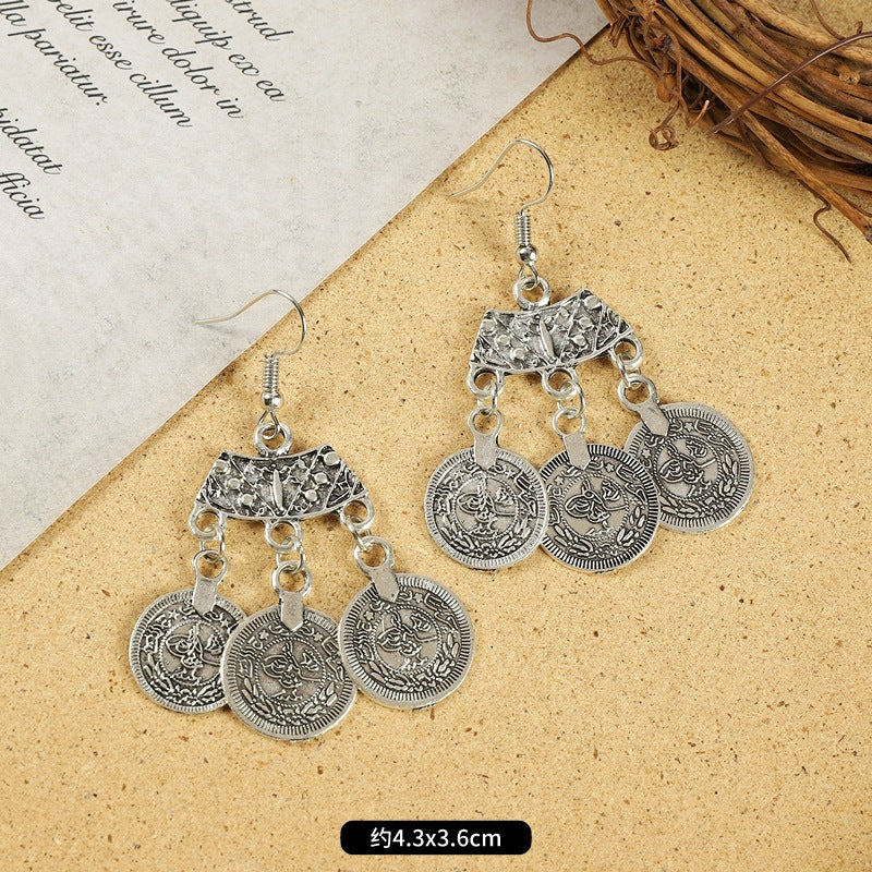 Wholesale Alloy Electroplated Retro Tassel Earrings For Women Ethnic Contrast Color Long Earrings Vacation Style Fashion Accessory