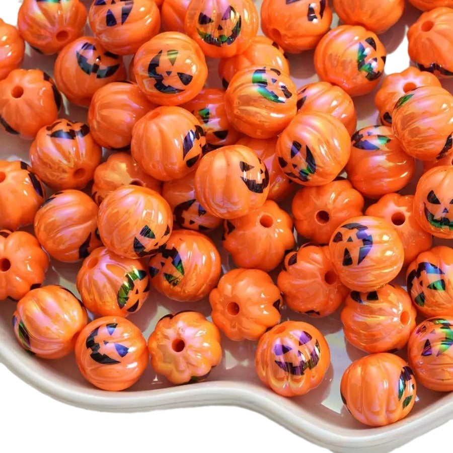 Wholesale 50pcs Acrylic UV-plated Funny Halloween Pumpkin Beads DIY Jewelry Accessories Beads