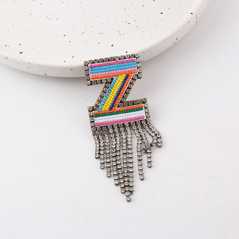 Wholesale Colorful Diamond Letter Tassel Brooch