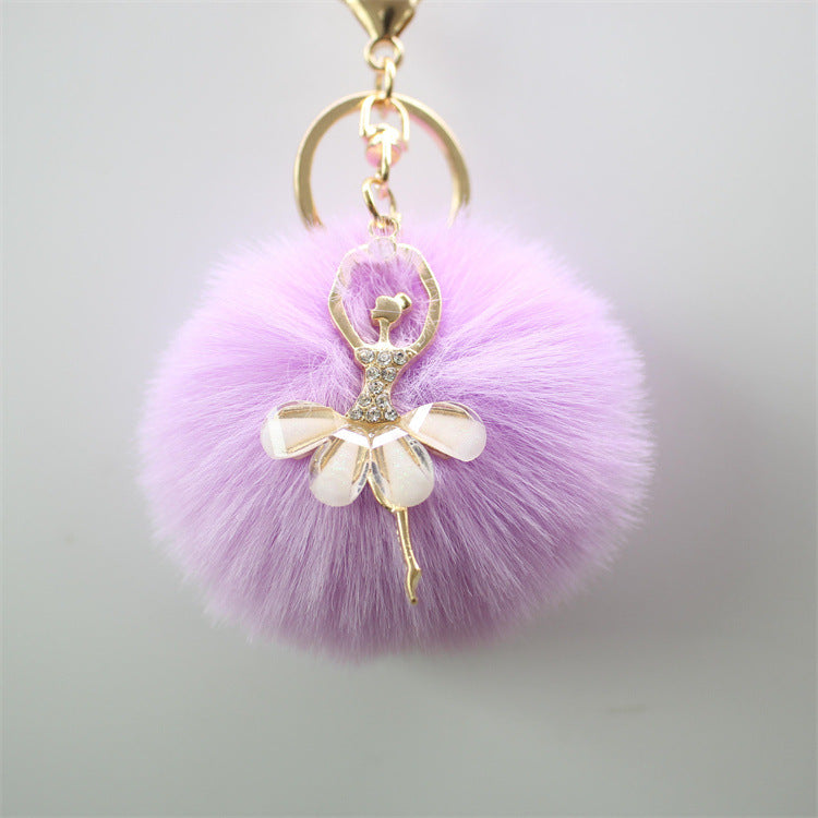 Wholesale 5pcs Cute Rhinestone Angel Ballerina Girl Pom Pom Keychain
