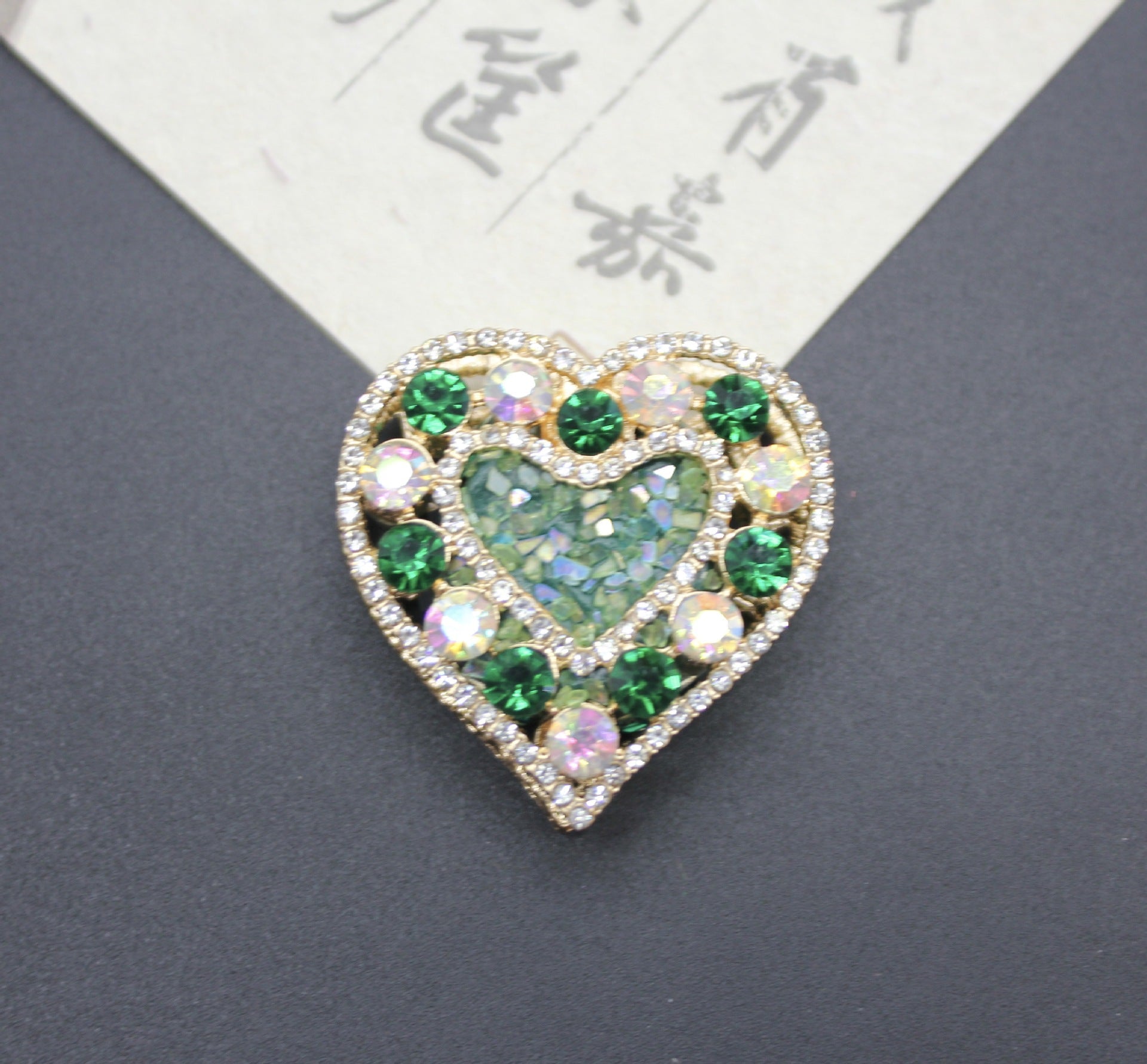 Wholesale Double-sided hollow heart inlaid with diamond crushed pink crystal straight hole beads