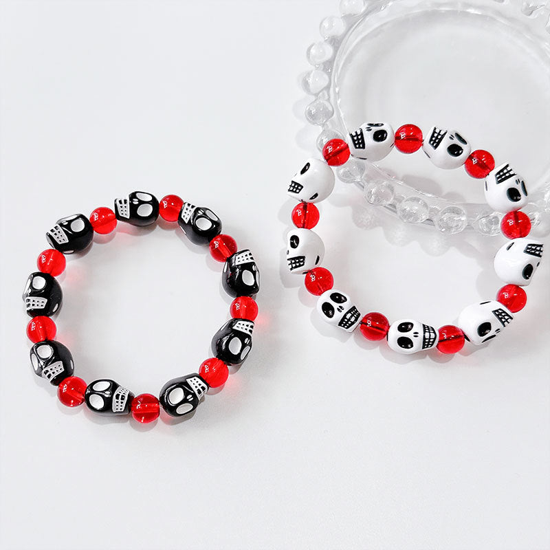 Wholesale Red Beaded Skeleton Head Acrylic Bracelet