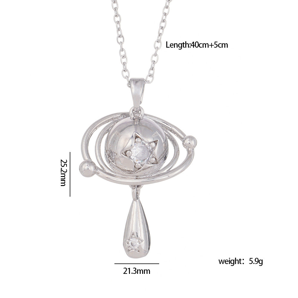 Wholesale Micro inlaid full diamond Saturn pin necklace