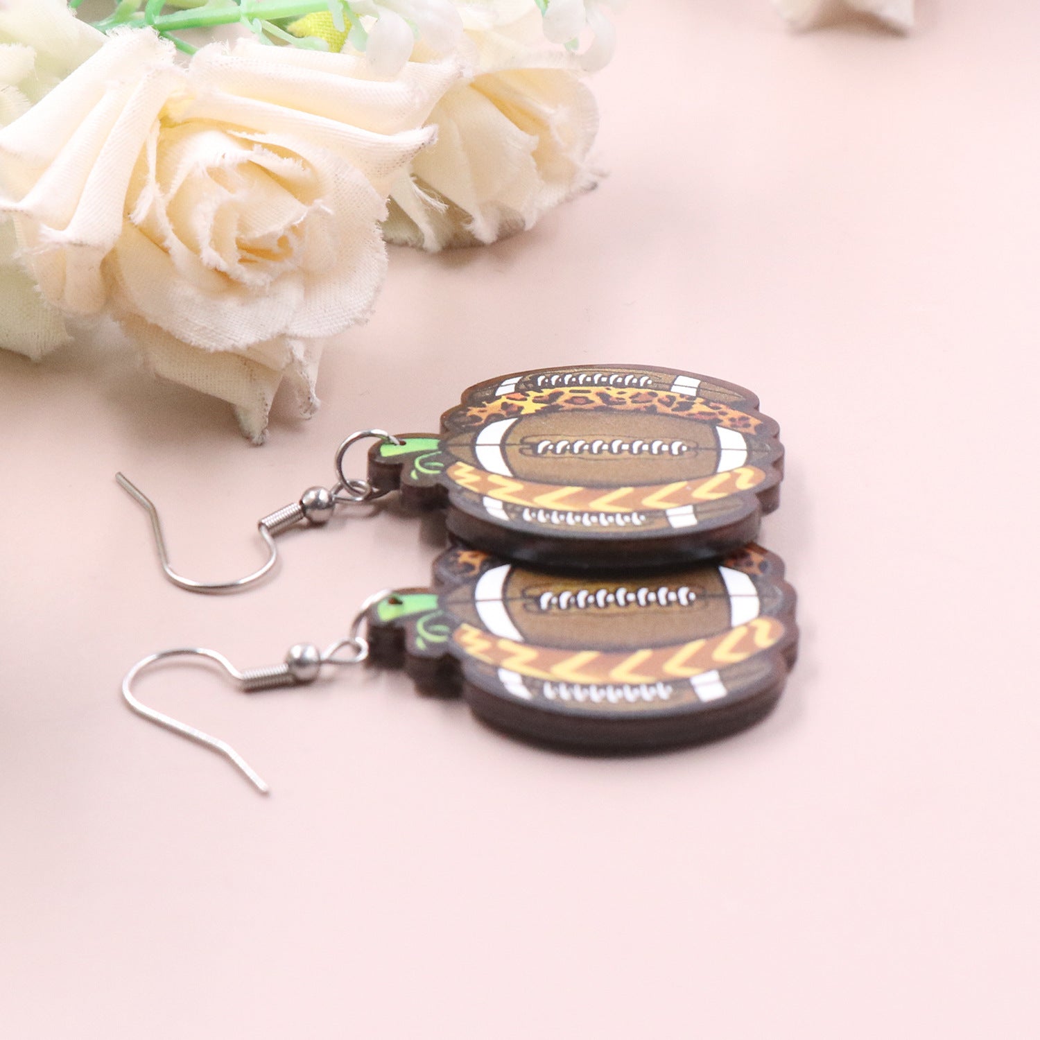Wholesale Acrylic Pumpkin Rugby Earrings