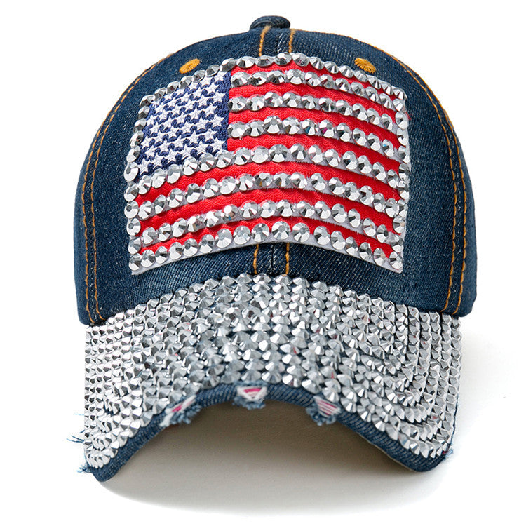 Wholesale New Baseball Cap Flag Denim Diamond-encrusted Election Event Cap Sunshade Sunscreen Cap Tide Cap