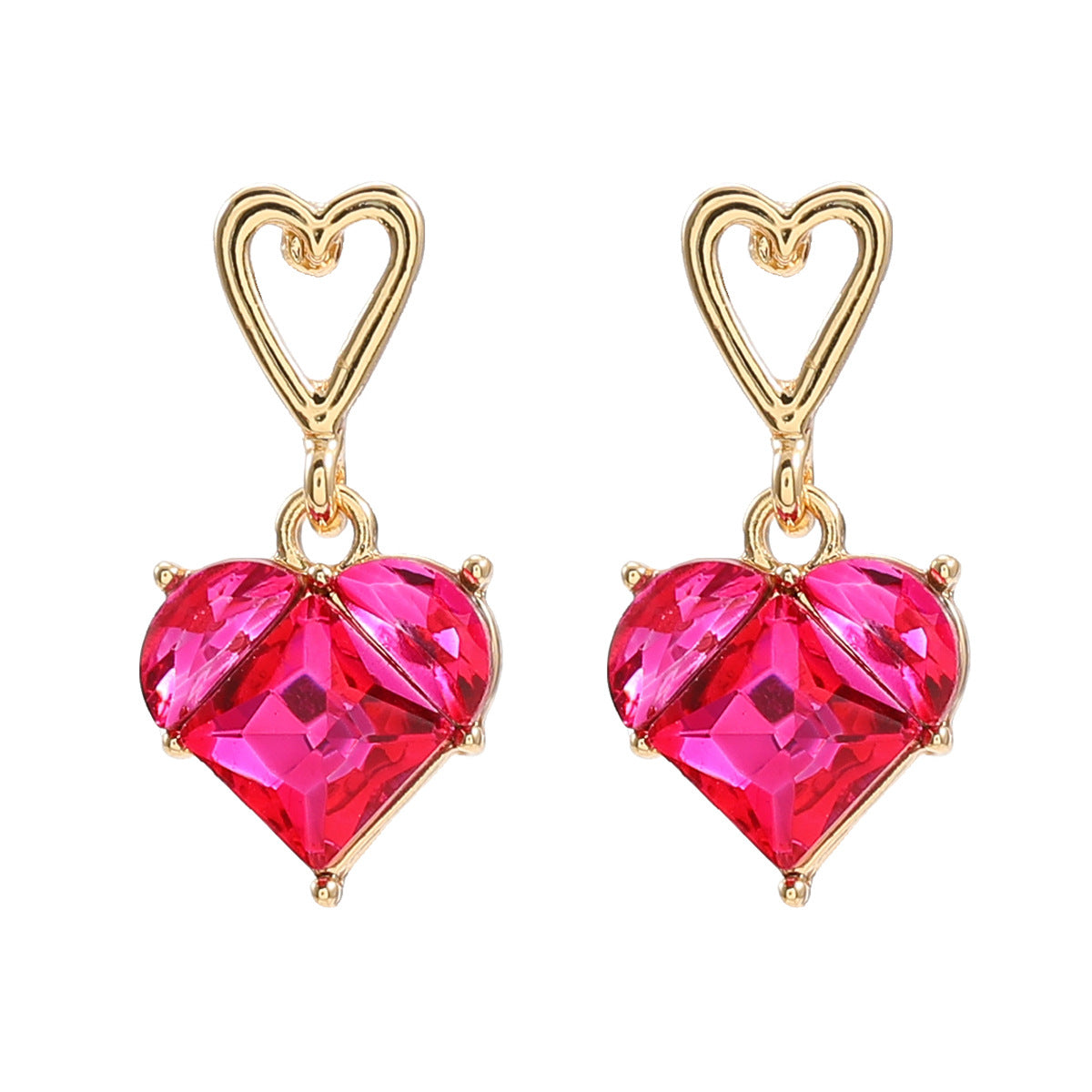 Wholesale Love Shaped Earrings Exaggerated Colored Diamond Earrings