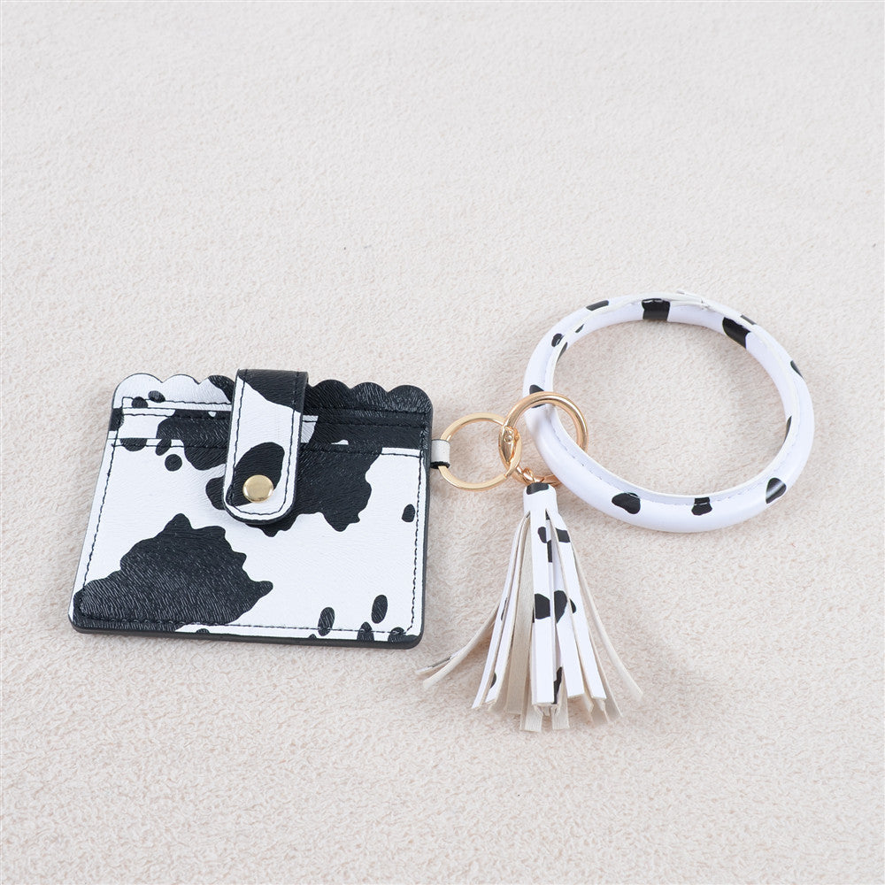 Wholesale PU Cow Pattern Card Holder Wrist Keychain