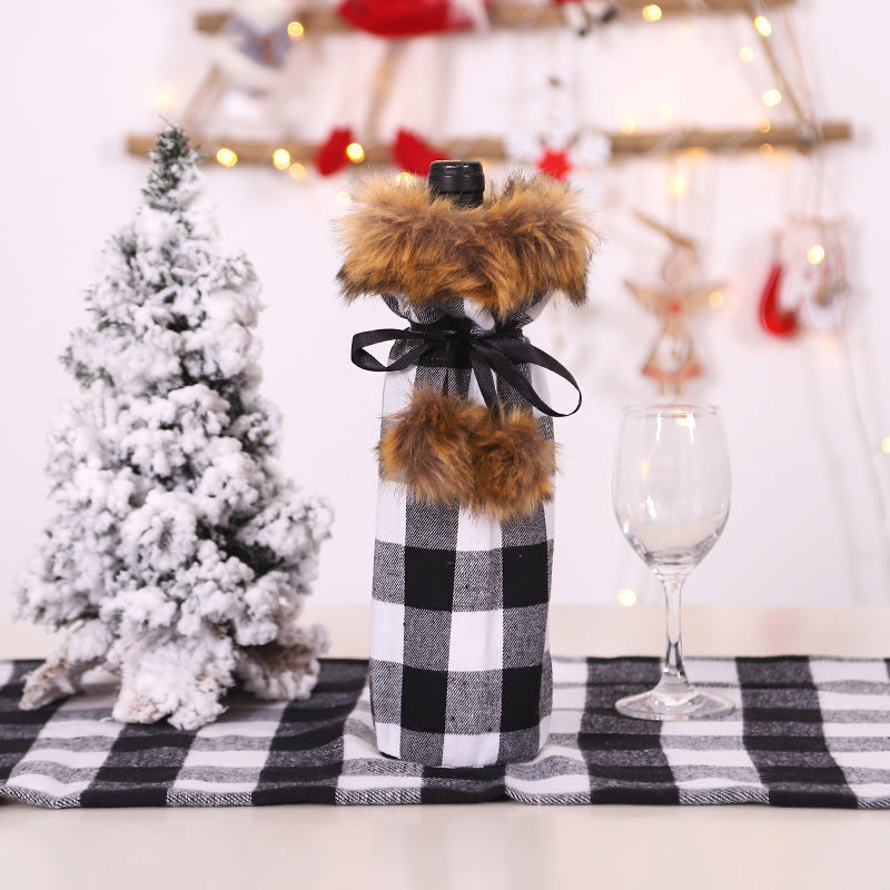 Wholesale Christmas Decorations Christmas Plaid Fabric Wine Set
