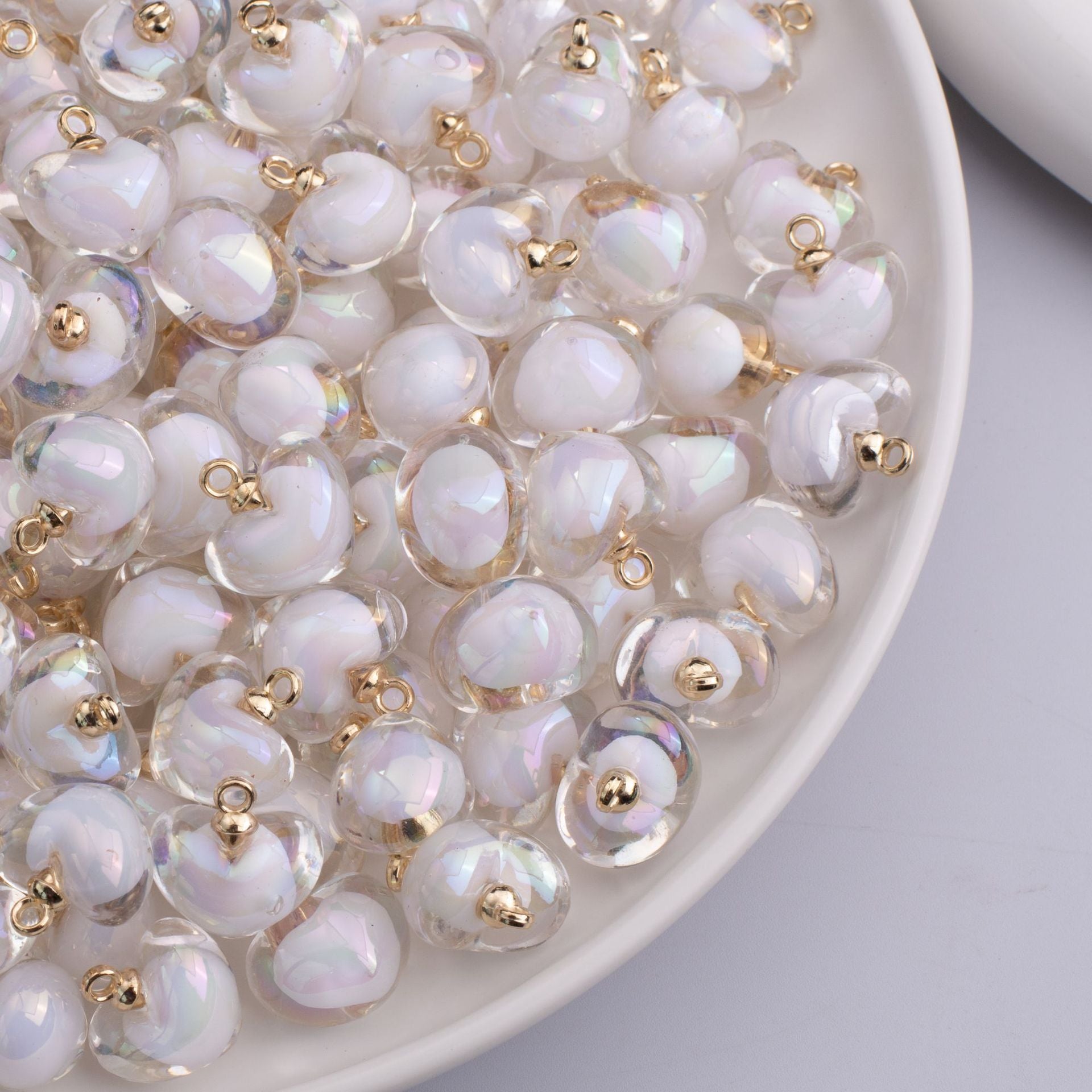 Wholesale 10pcs Color-plated AB Color Acrylic Love Hanging Beads Heart-shaped Beads