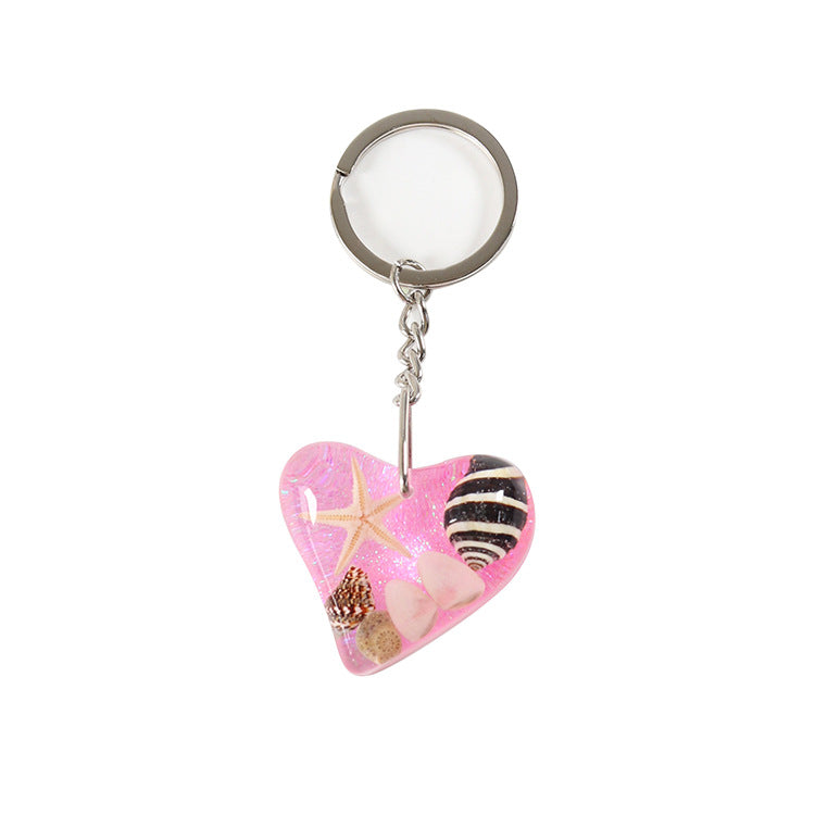 Wholesale 6pcs Creative Handmade Heart-shaped Shell Conch Glue Metal Keychain