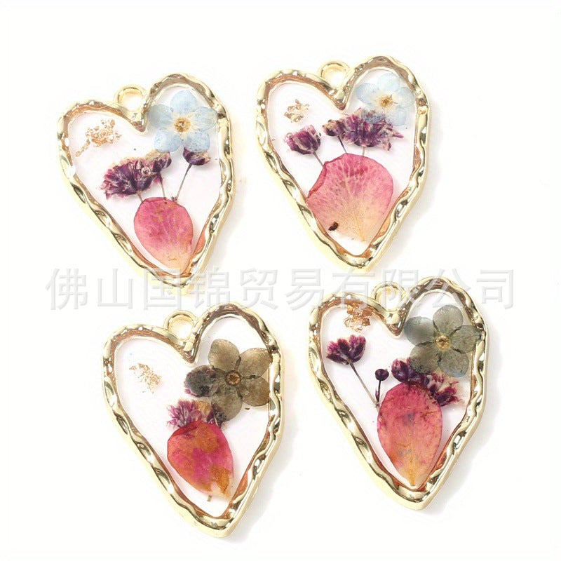 Wholesale 10pcs/pack DIY fresh real flower heart-shaped epoxy pendant