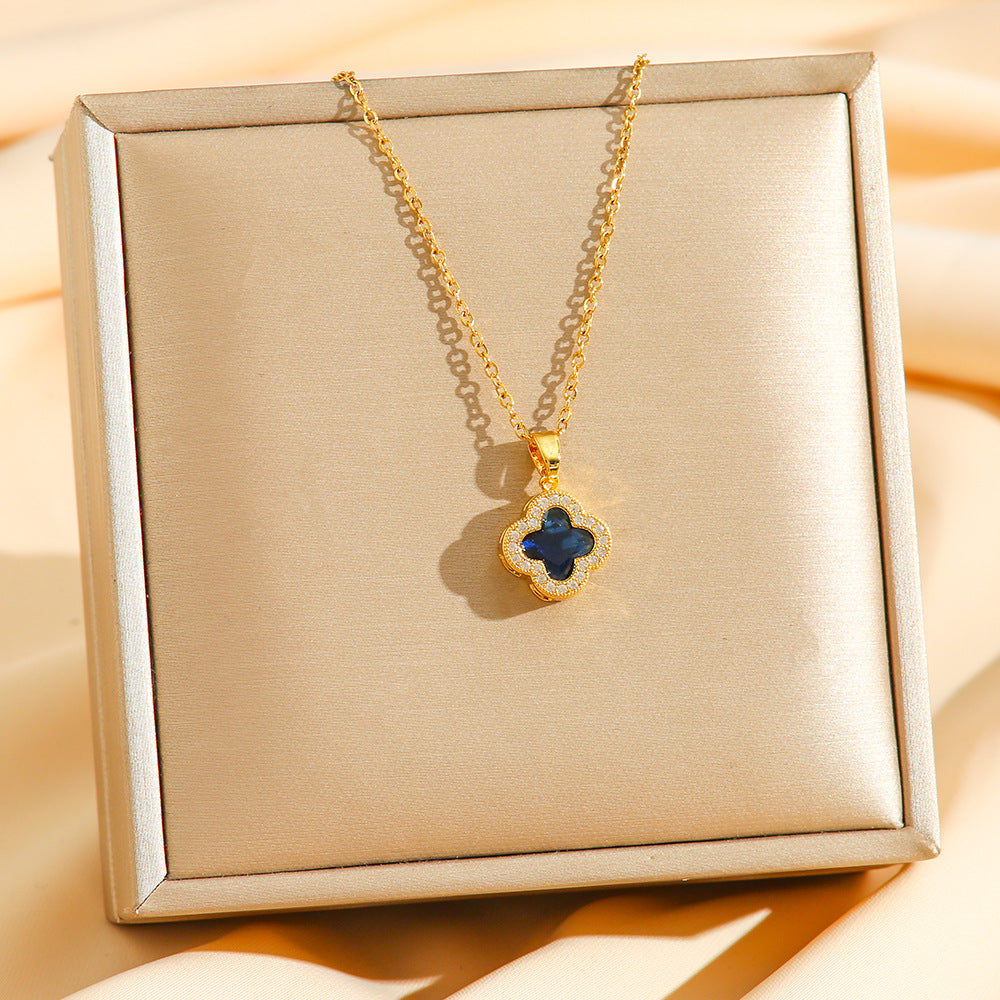 Wholesale Multi colored zircon inlaid clover necklace
