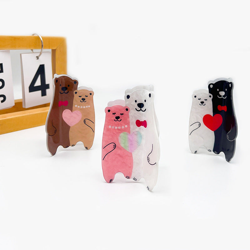 Wholesale New Valentine's Day Acrylic Grab Clip Love Bear Romantic Tonal Cute Girl's Hair Shark Clip
