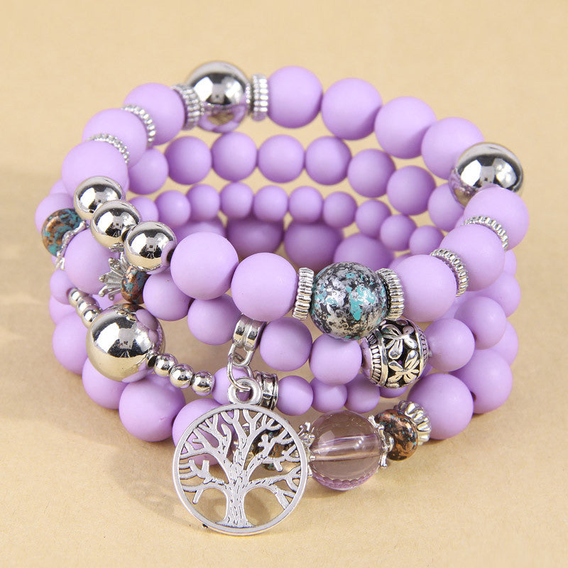 Wholesale Alloy Tree of Life Pendant Frosted Bead Multilayer Bracelet