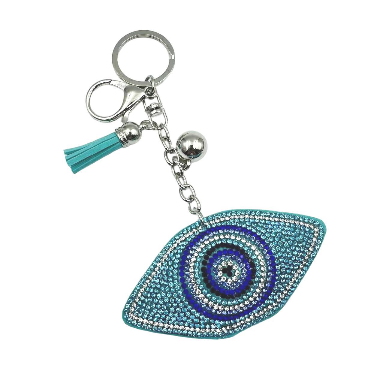 Wholesale 12pcs velvet diamond devil evil eyes keychain small tassel