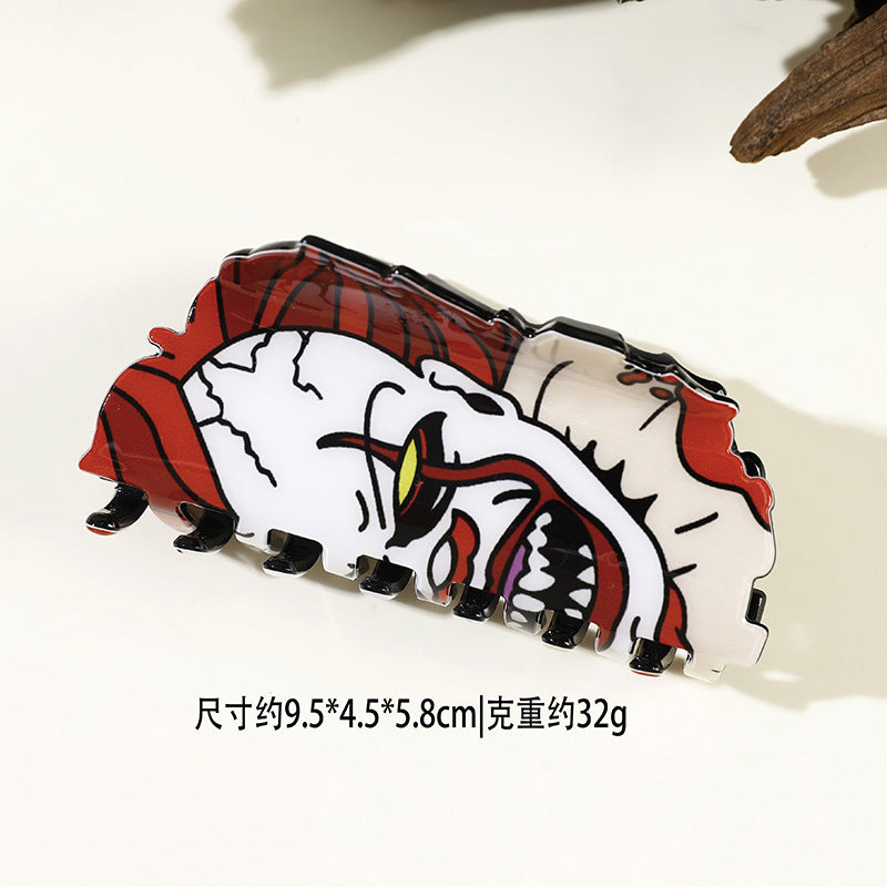 Wholesale Trendy Acrylic  Shark Hair Clip Ghost Face Clown Design Boutique Resale Accessory