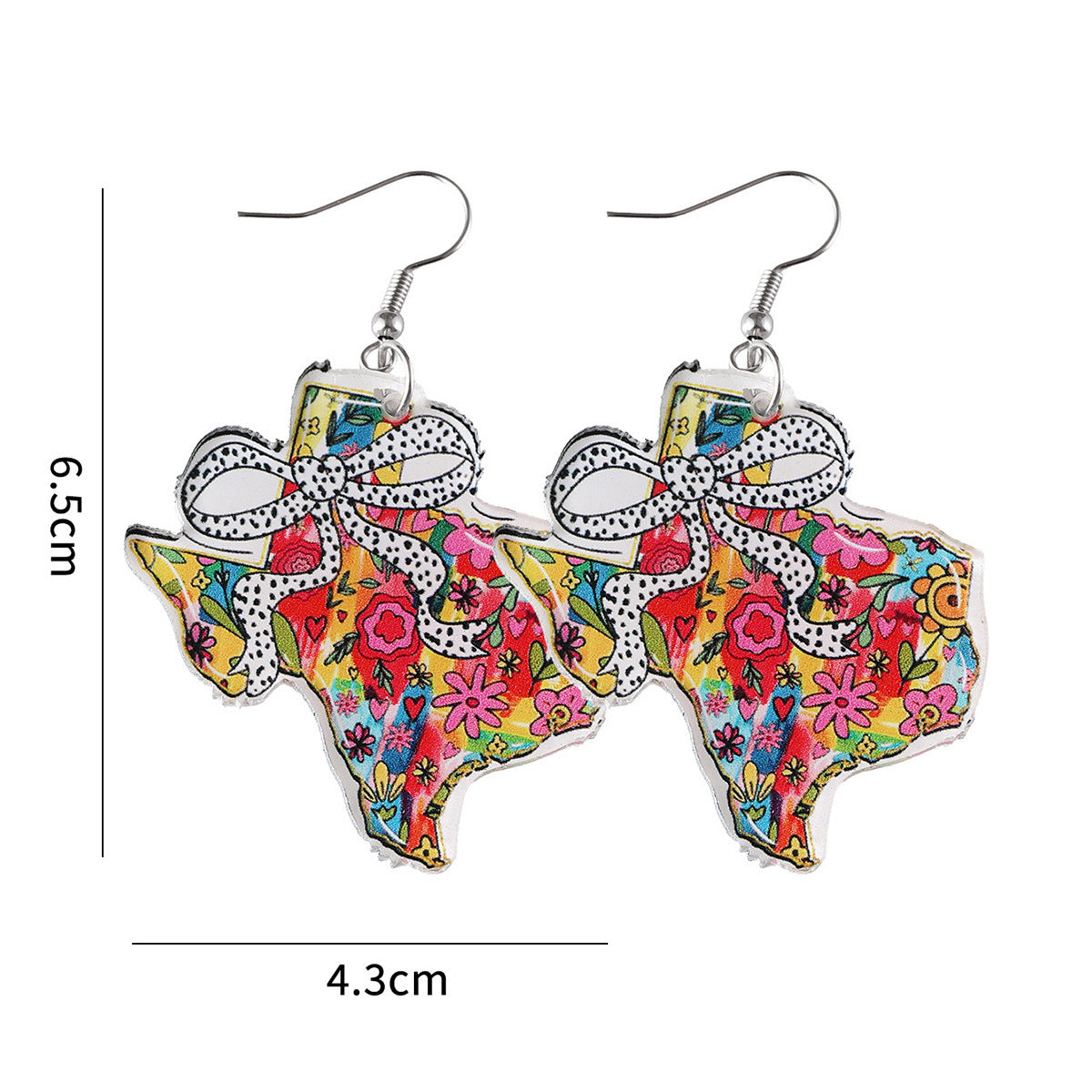 Wholesale  Independence Day Colorful Bow Texas Map Western Style Pendant Acrylic Earrings