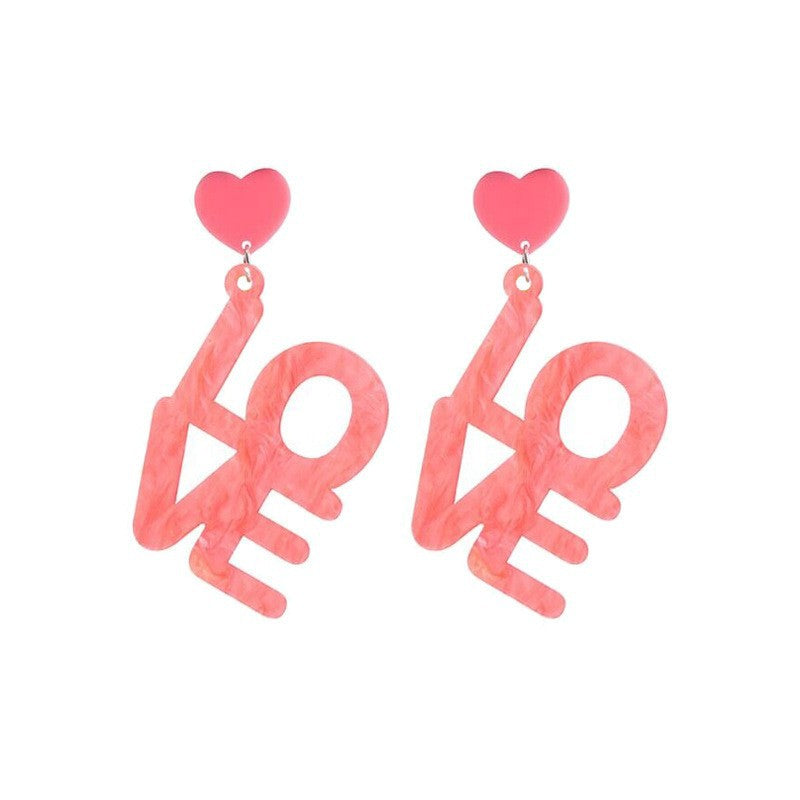 Wholesale  Valentine' s Day Pink Sequined LOVE acrylic Earrings