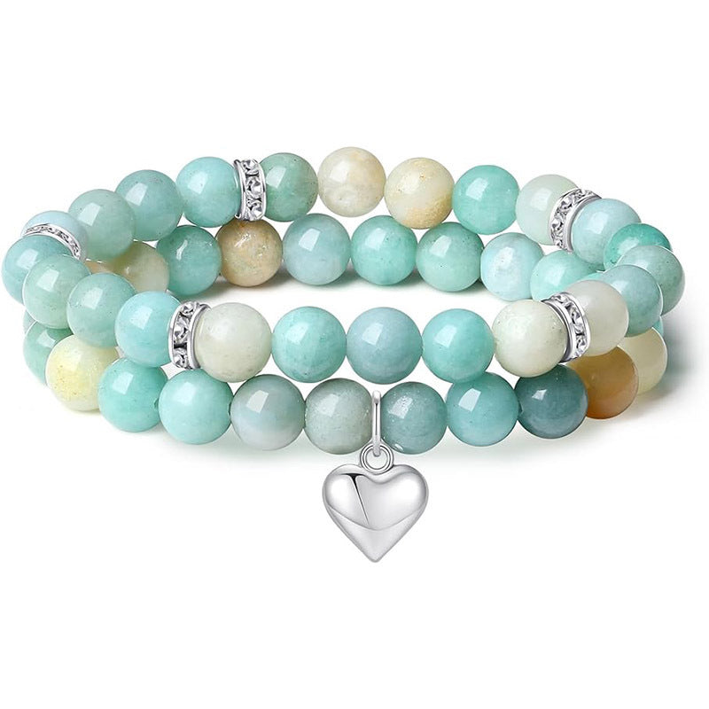 Wholesale 2 Piece Natural Stone Amethyst Heart Bracelet Set Unisex Friendship Gift Jewelry Accessory