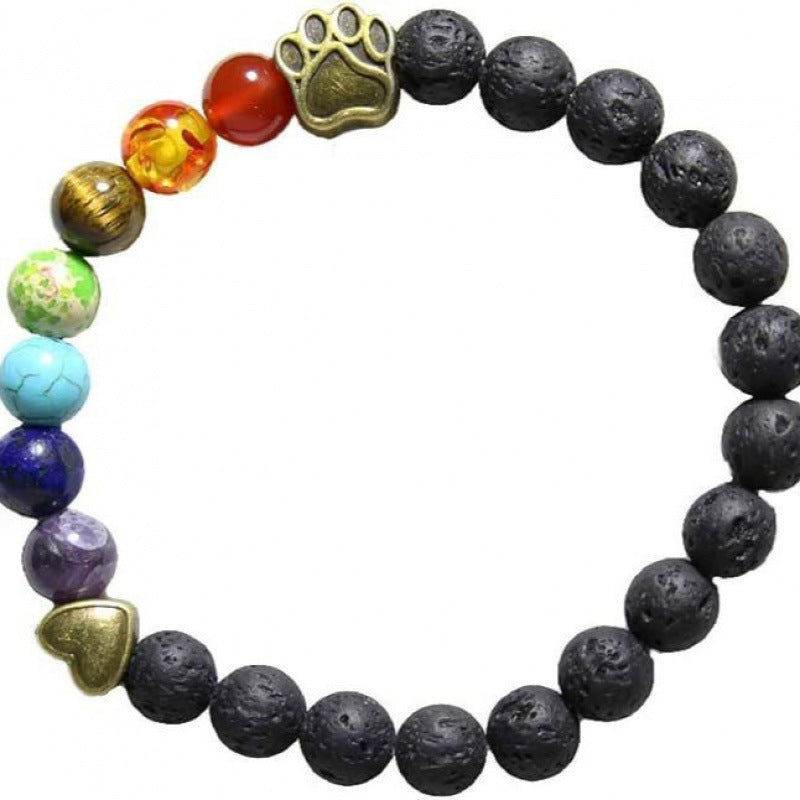 Wholesale Volcanic Stone Rainbow Stone Silver Dog Claw Seal Love Bracelet