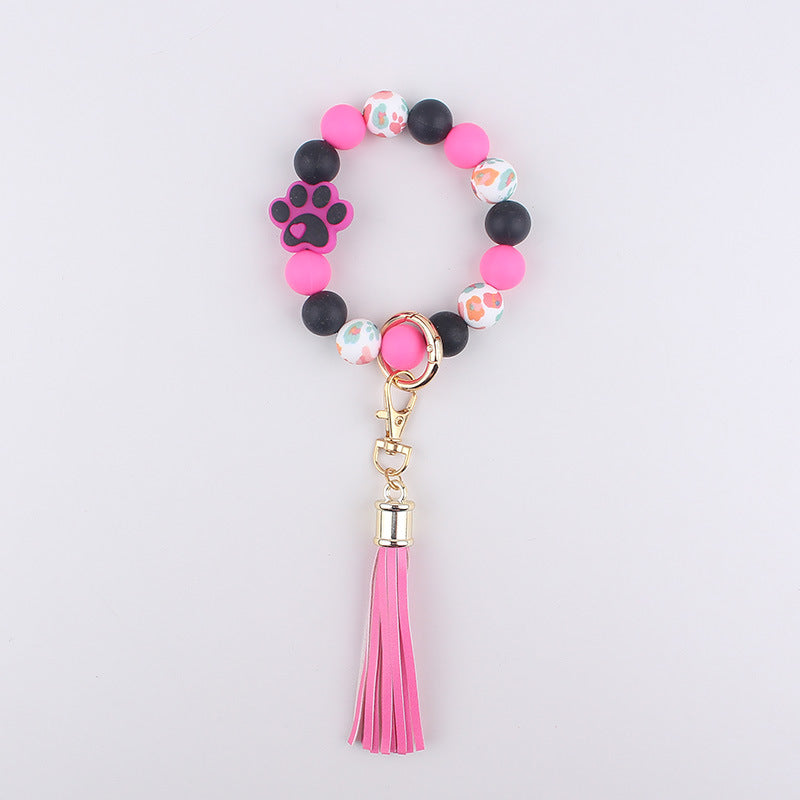 Wholesale Silicone dog paw print keychain bracelet keychain pendant