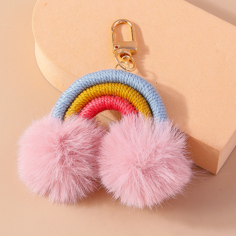 Wholesale Cartoon Fur Ball Hand Knitted Rainbow Keychain