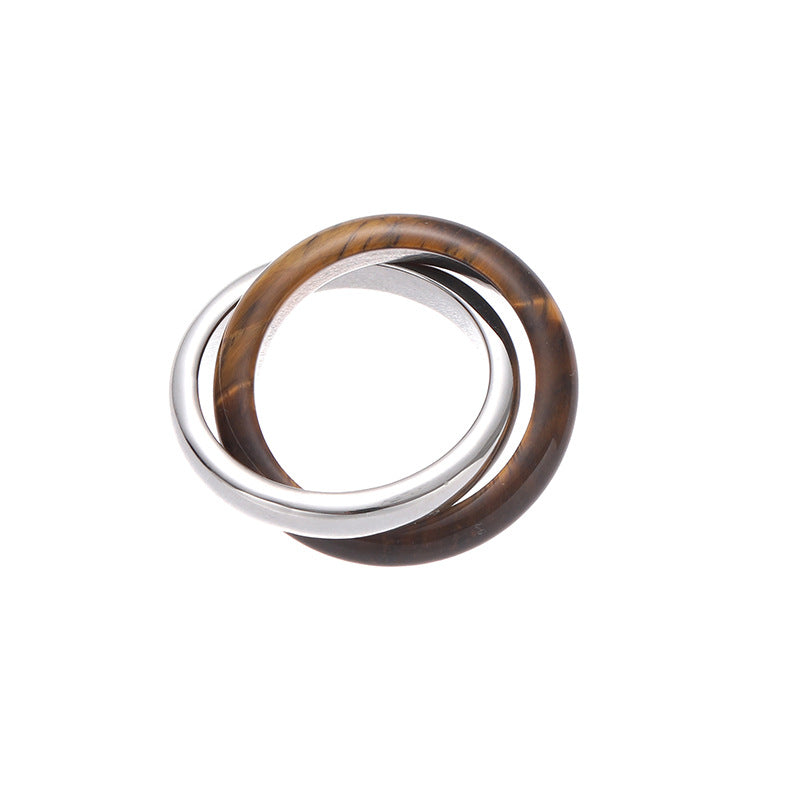 Wholesale Luxury Exquisite Natural Stone Agate Tiger Eye Double Ring