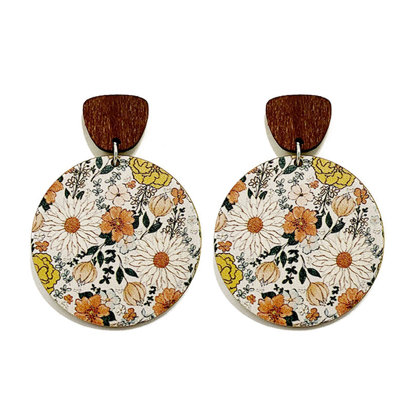 Wholesale Bohemian floral patchwork  Wood Earrings